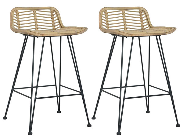 Black metal and rattan kitchen stools