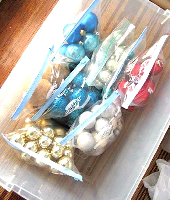 storing ornaments in bags