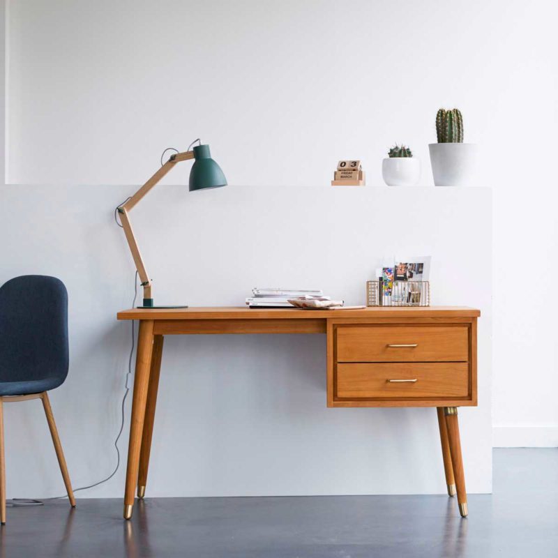 Vintage solid wood table with compass legs