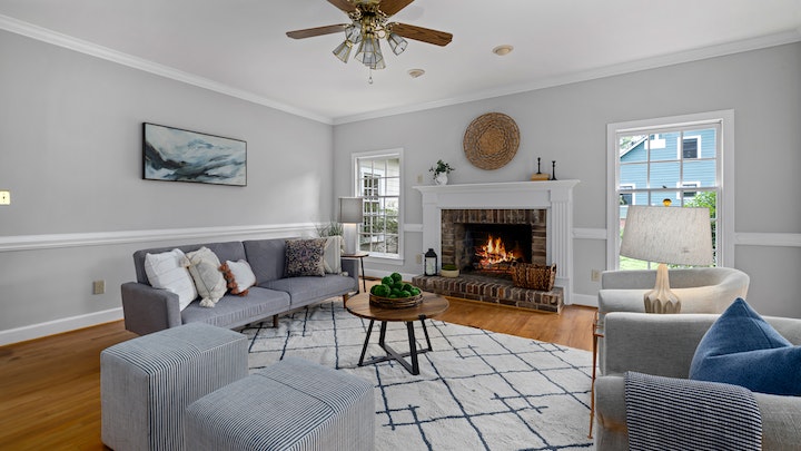 living room with light colored carpet