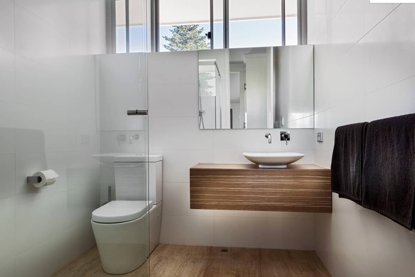 Bathroom Trends for 2025. Floating noble wooden dressing table