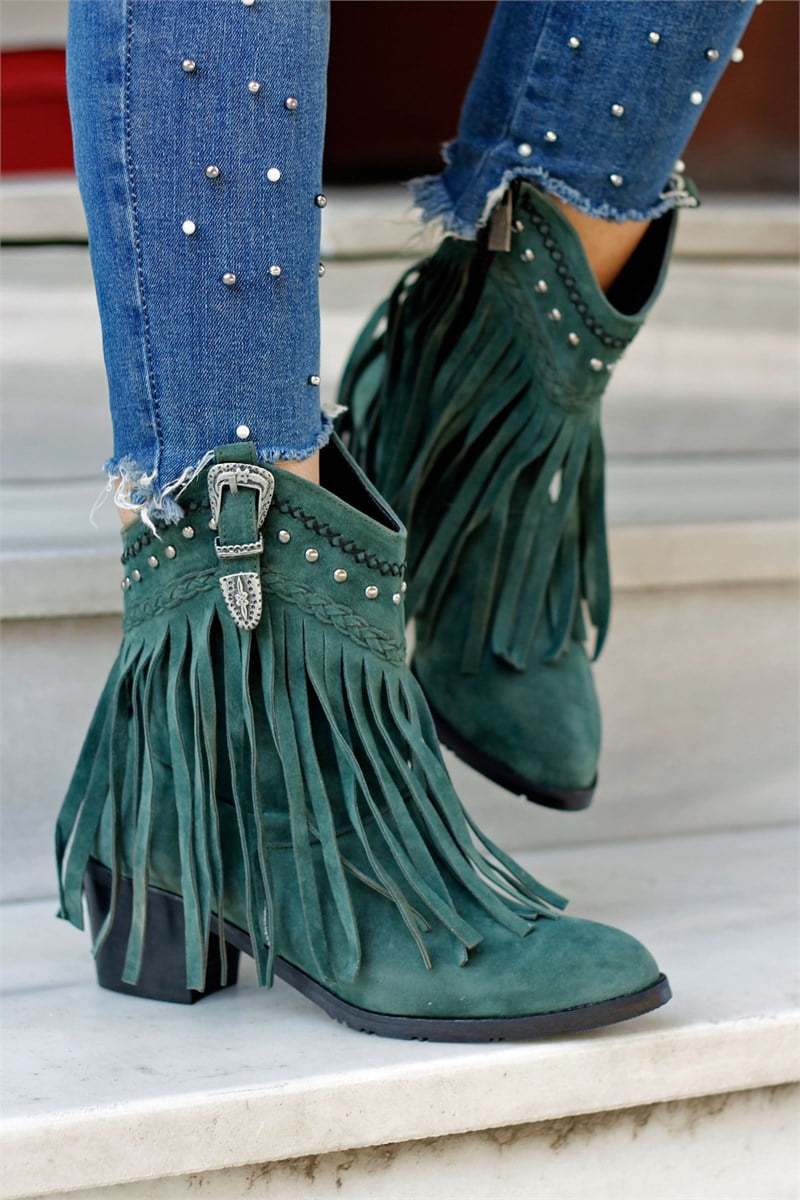 Tassel Cowboy Boots Green color