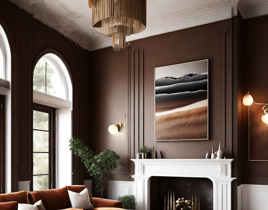 Living Room with Brown Painted Walls