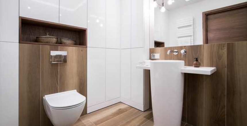 wood paneled bathroom