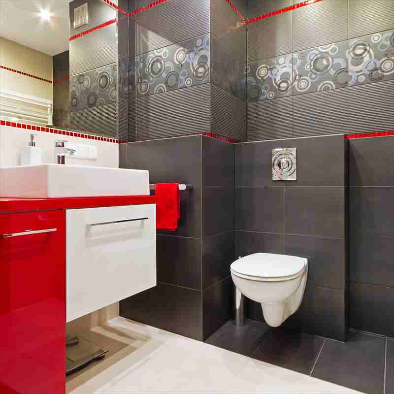 red and white bathroom