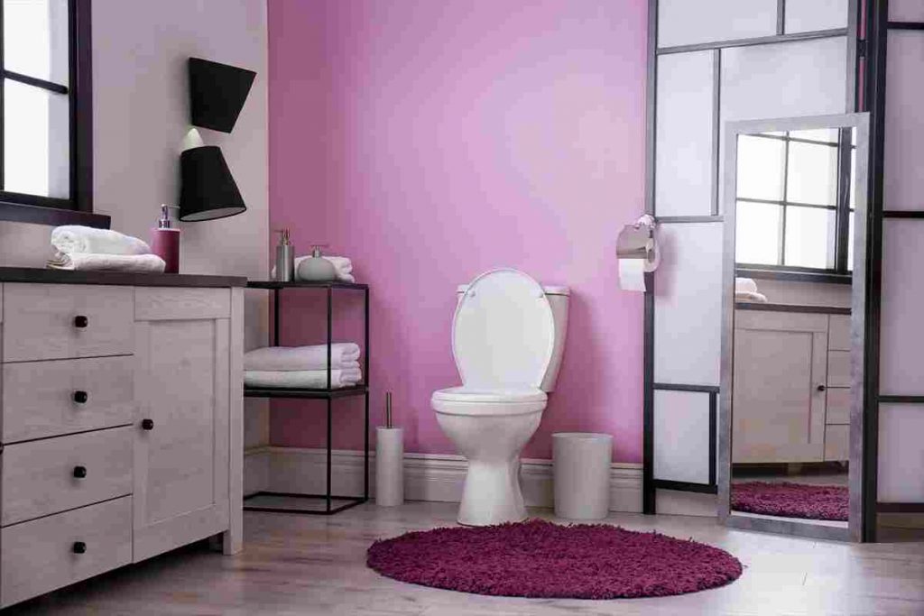 purple walled bathroom