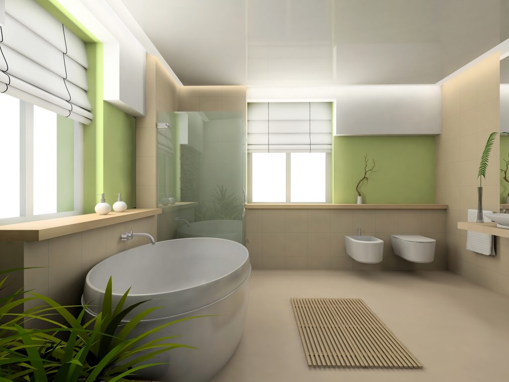 beige bathroom combined with green