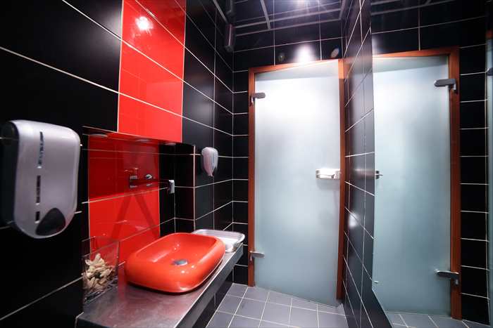 red and black bathroom