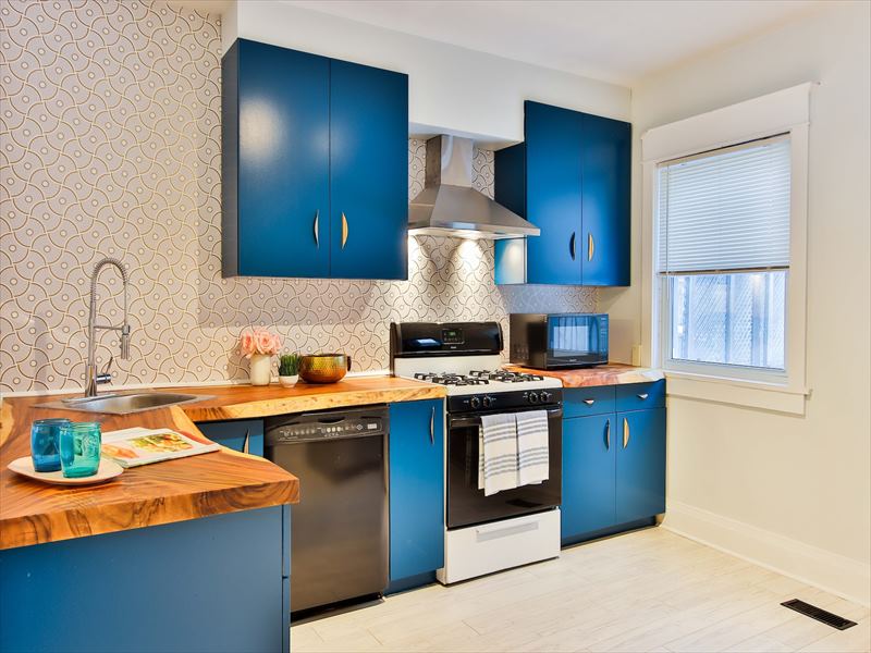 blue open kitchen