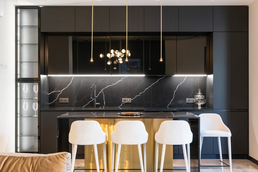 black and gold kitchen