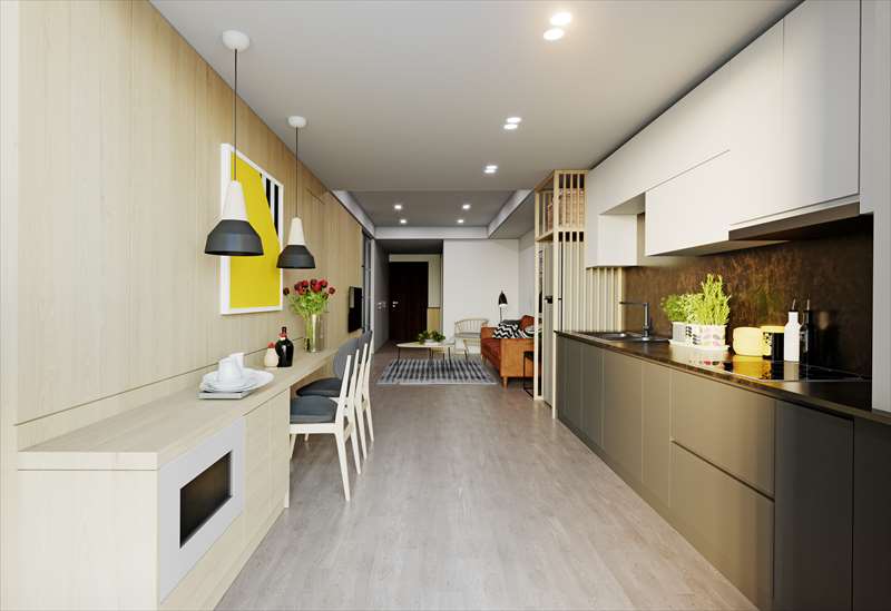 linear open kitchens