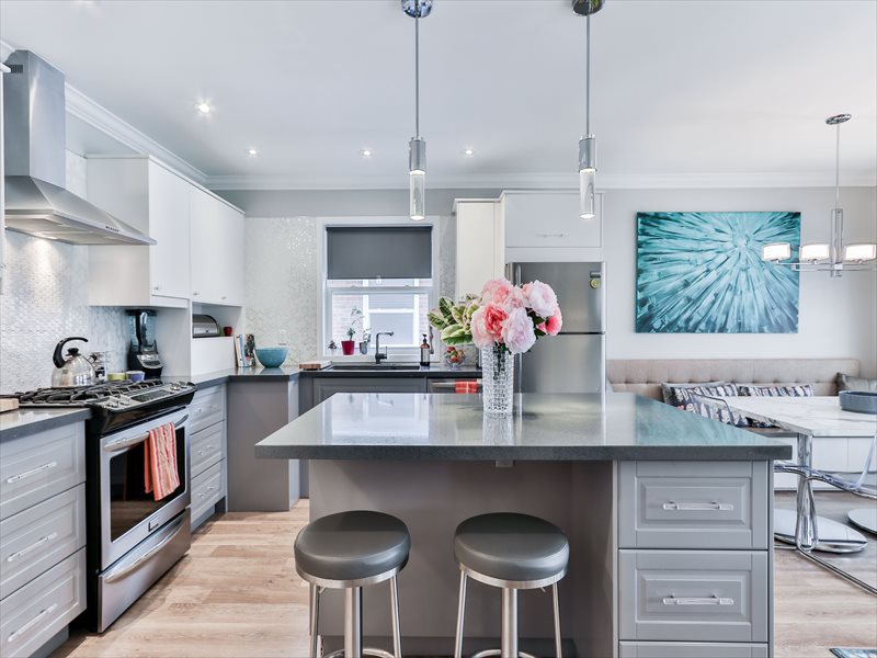 open kitchen grey and white