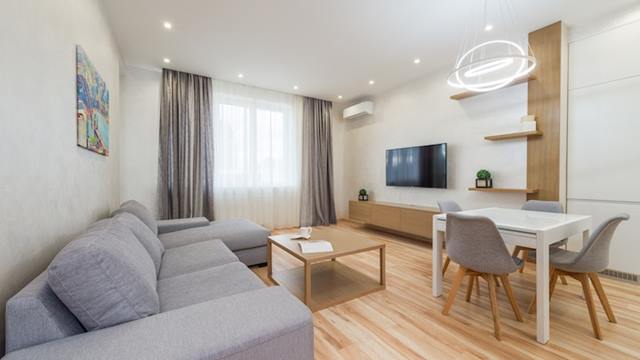 living room with dining table