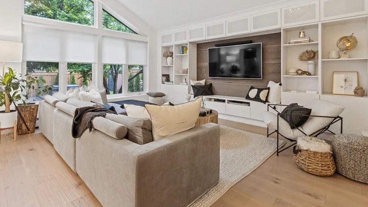 living room decorated with many details