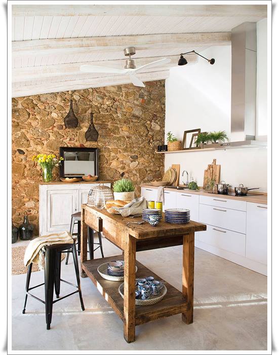 Stone wall kitchen