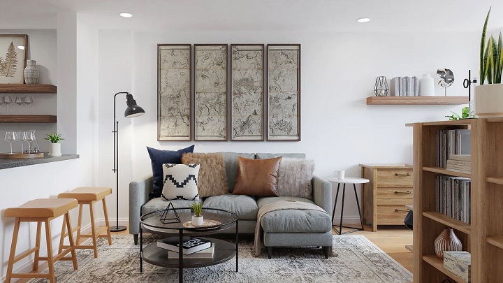 map-on-white-wall-behind-sofa