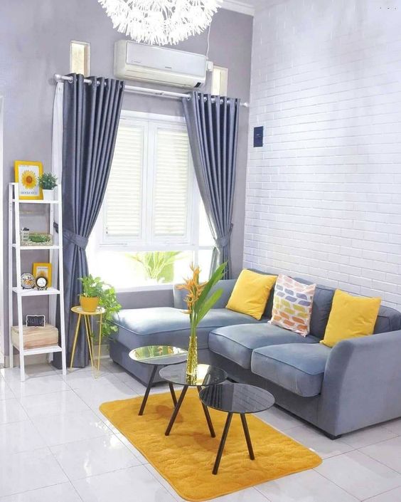 mustard and gray living room