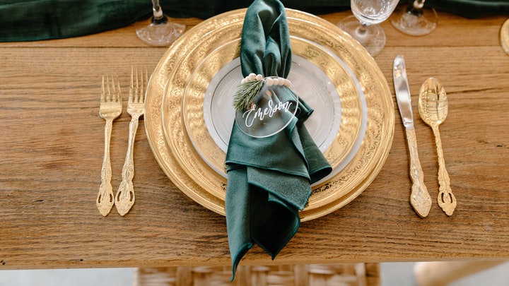 gold colored tableware