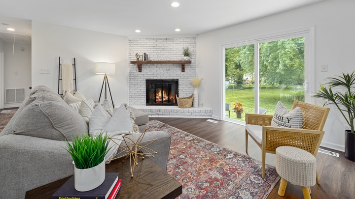 beautiful living room with large windows