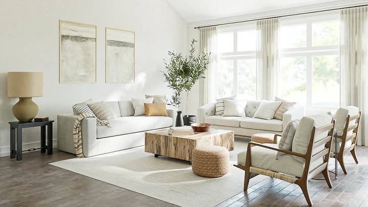 living room decorated in light tones