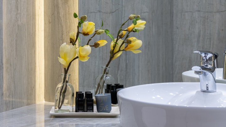 two vases in the bathroom