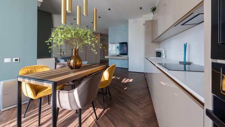 wooden table in the kitchen