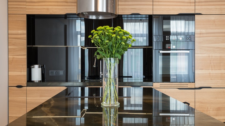 flower bouquet on kitchen counter