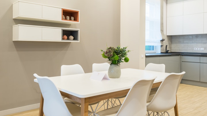 kitchen with table and flowers