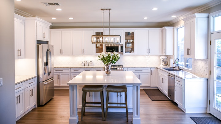 kitchen island with two stools