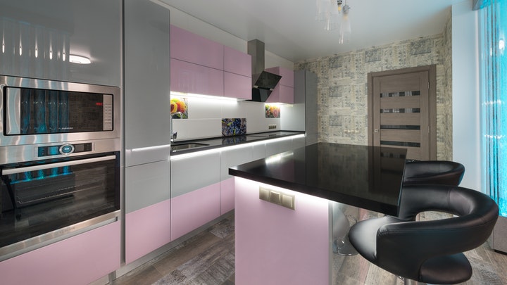 lilac and gray kitchen