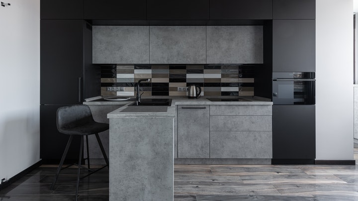 straight-lined and dark-colored kitchen