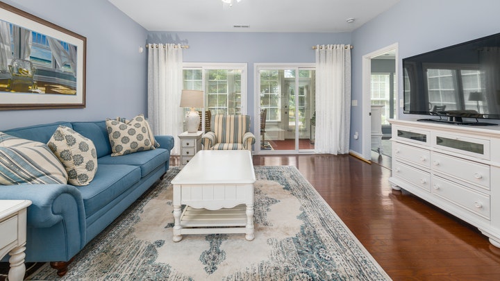 living room with new and old furniture