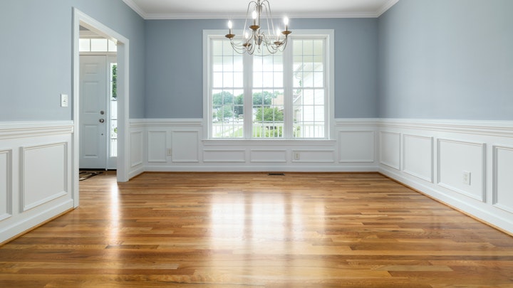 blue walls and white paneling