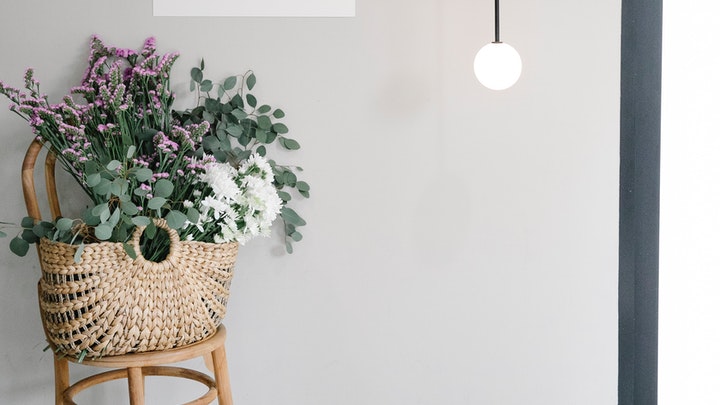 flowers in a wicker basket