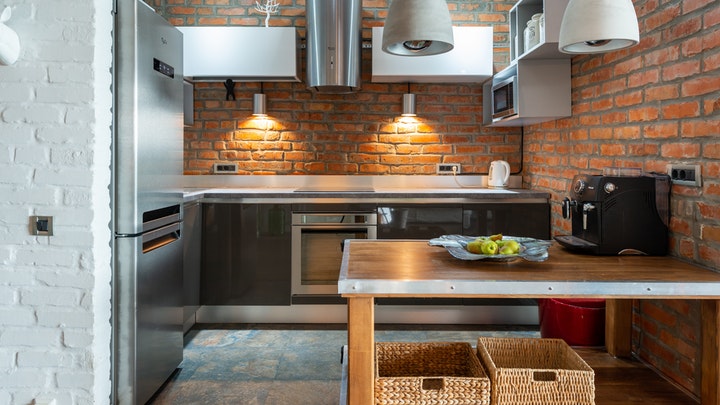 wooden table in the kitchen