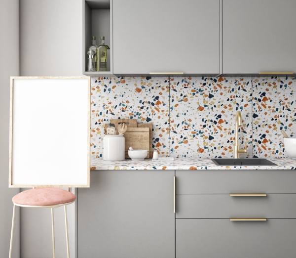   Terrazzo Tiles are used in the Kitchen