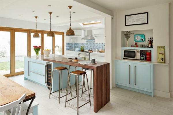 blue island modern kitchen with retro touch