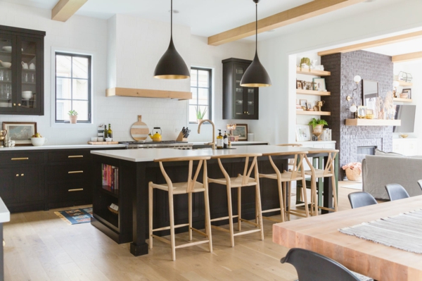 modern kitchen with island color contrast, highlights the wooden look