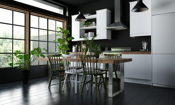 white kitchen what wall color black walls plant decorated dining table