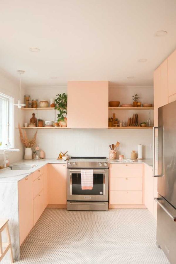 Light pink ideas U shape kitchen