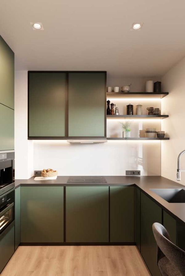 Super modern gray-green color - U shape kitchen ideas