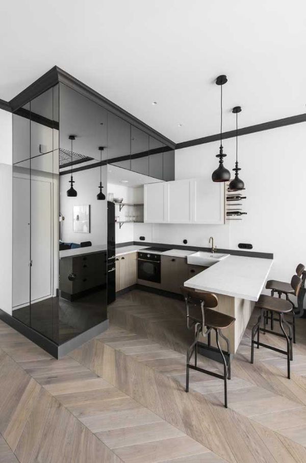 U-shaped kitchen - transparent interior ideas