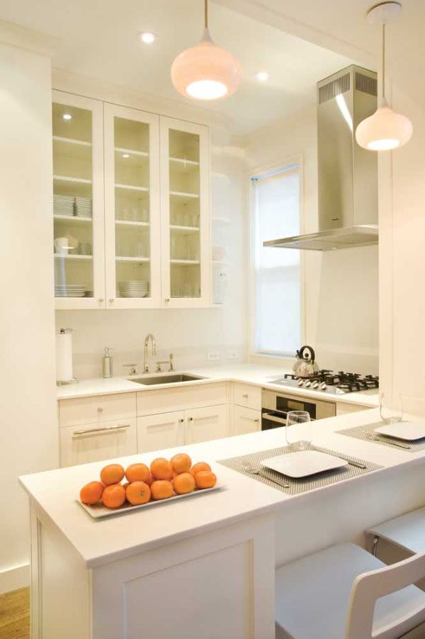 White storage and work surfaces U-shaped kitchen