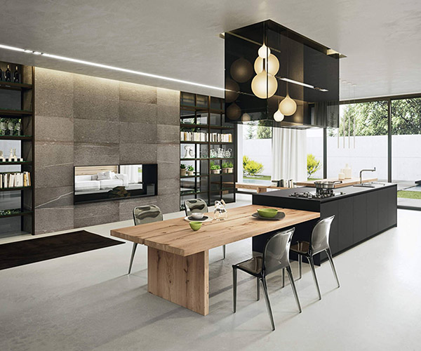 Arrital kitchen combining various materials: wood, metal and ceramics