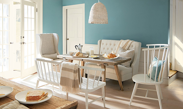 Color Aegean Sea Blue - Color of the year 2025 from Benajamin Moore, a soothing blue-green color