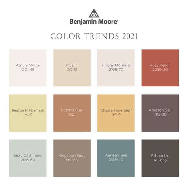 A color palette compatible with Benjamin Moore's Teal Blue, the Aegean Color of the Year 2025