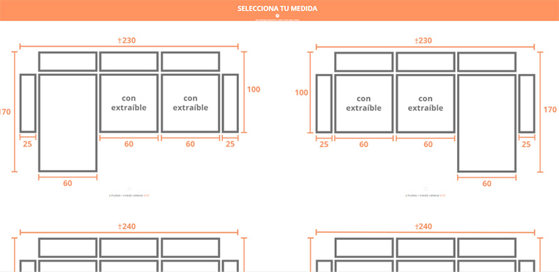 Size options for a custom sofa