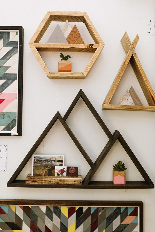 DIY geometric shelves made of wood