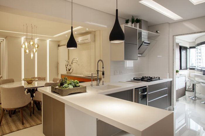 American model kitchen with white stone