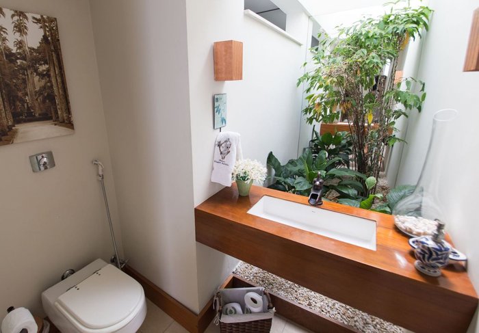 built-in sink with wooden countertop 